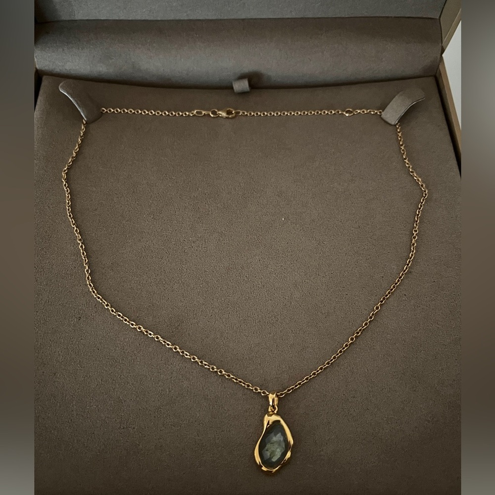 Awe Inspired Molten Labradorite Gemstone Necklace 14K Gold Vermeil 16-18”